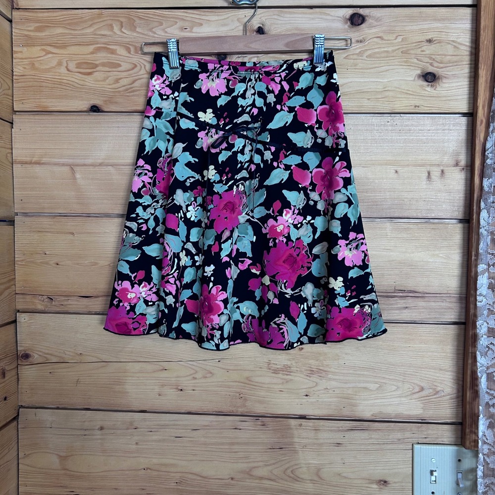 Vintage Floral Mini Skirt Womens Small Black Pink Mesh Y2K Fairycore 90s Retro